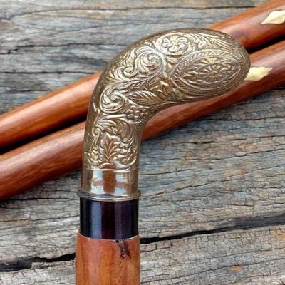 Designer Golf Head Walking Stick Cane-Wooden Brass Handle Walking Cane Gift