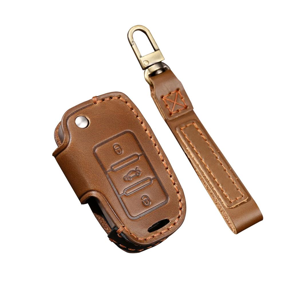 Leather key bag is suitable for Volkswagen key cover folding special protection car key cover genuine leather