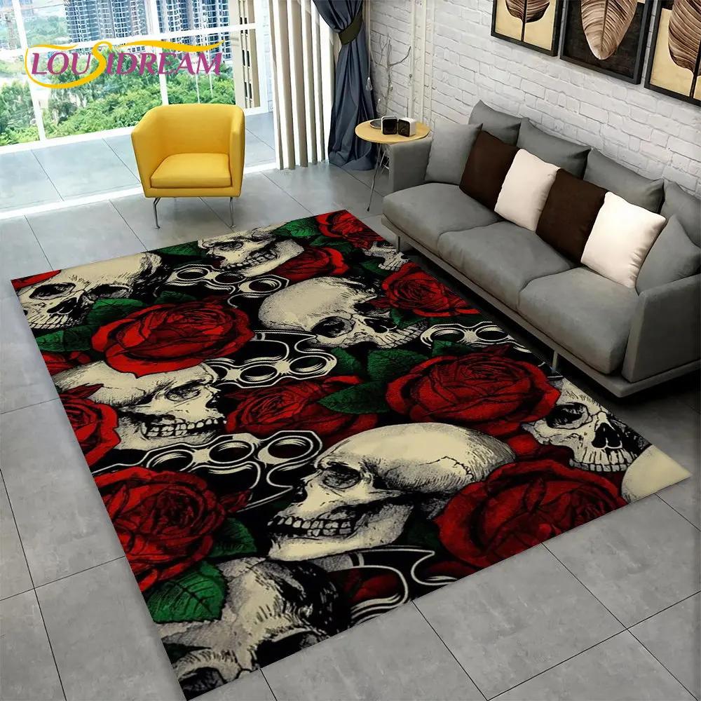 Horror Skull Gothic Witchcraft Area Rug,Carpet Rug for Living Room Bedroom Sofa Playroom Doormat Decoration,Non-slip Floor Mat
