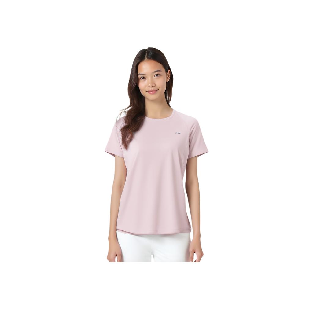 Li Ning Cool Tea T Comfortable Casual Simple Versatile Round Neck Pullover Short Sleeve T-Shirt Women T-Shirt Milk-Stone-Pink ATSV594-2