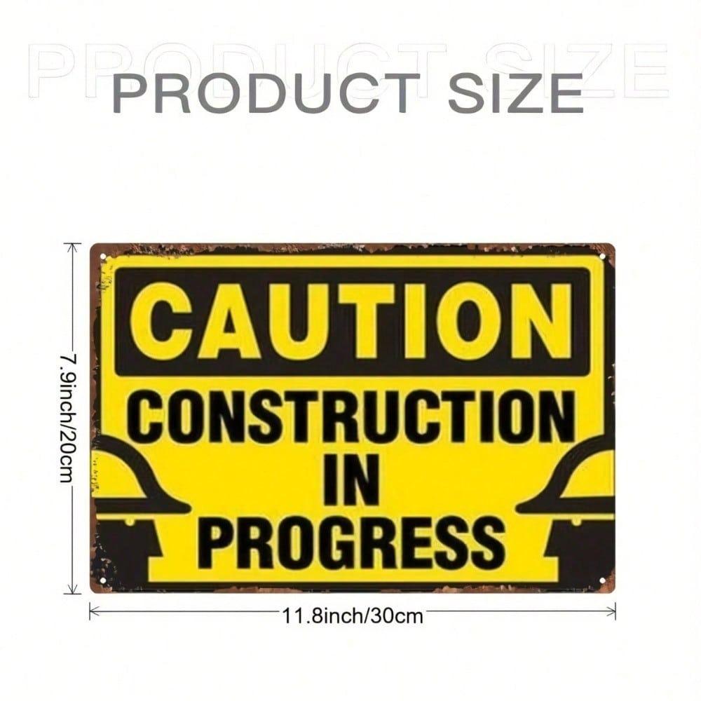 1pc Vintage Iron Construction Warning Sign 8x12in Rustic Metal Wall Decor Hard Hat Icon In Progress Farmhouse