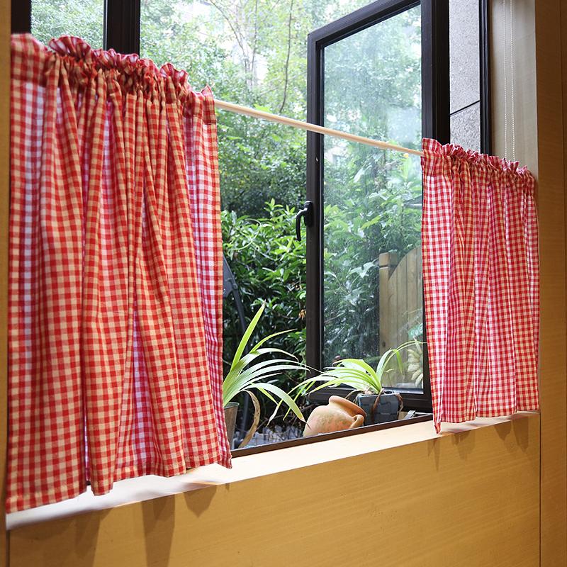 

Iris Village Stay Red Small Checkered Rural Half-Curtain Coffee Curtain, Korean & Japanese Style Half-Curtain 150 x 45cm&Rod Pocket