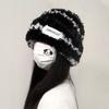 Wool hat autumn and winter women's versatile knitted bag head shows a small face and keeps warm, white plush plush cold hat big head circumference