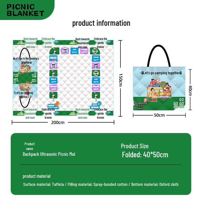 Ultrasonic Waterproof Picnic Mat with Zipper Backpack - Moisture-Proof, Thickened, Foldable, Portable Cushion.