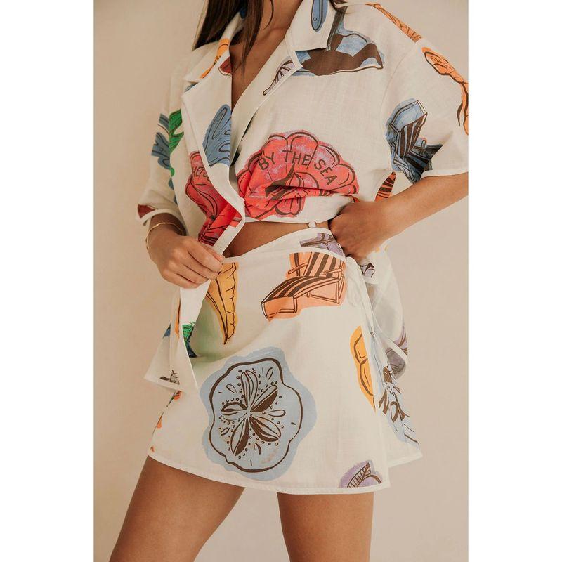 

New Arrival Style Casual Blouse Collar Package Hip Suit Printed Casual Short Two-Piece Set Flower color S
