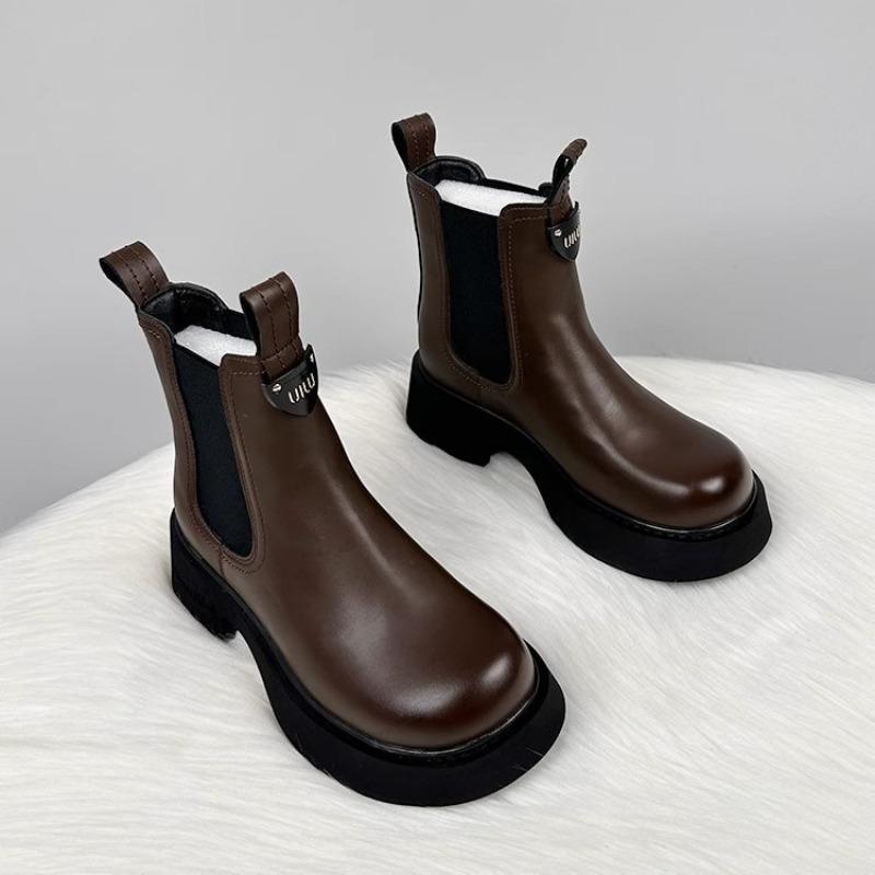 

Модные ботинки женские модные ботинки Мартина новые осенне-зимние бархатные с головой манго на толстой подошве тонкие кожаные ботинки 40