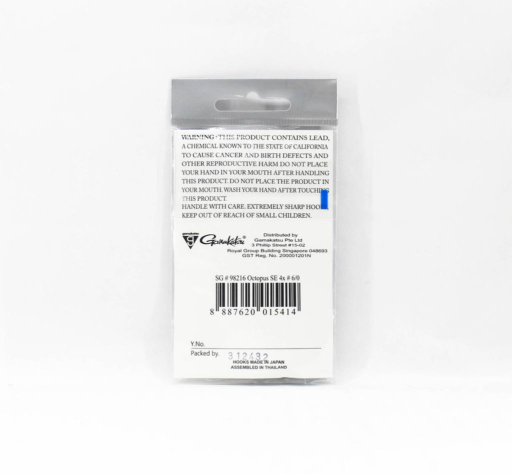 Gamakatsu Octopus Hook SE 4x Nano Alpha Size 6/0, 6 Per Pack (5414)