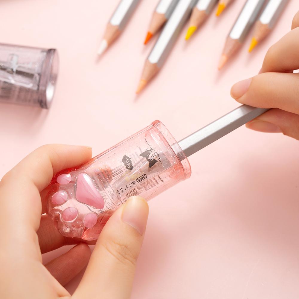 1 buc. Ascuțitor de creion cu labe drăguțe, mini pisici de desene animate transparente, ascuțitoare manuale, articole de papetărie, cadou pentru copii, recompensă