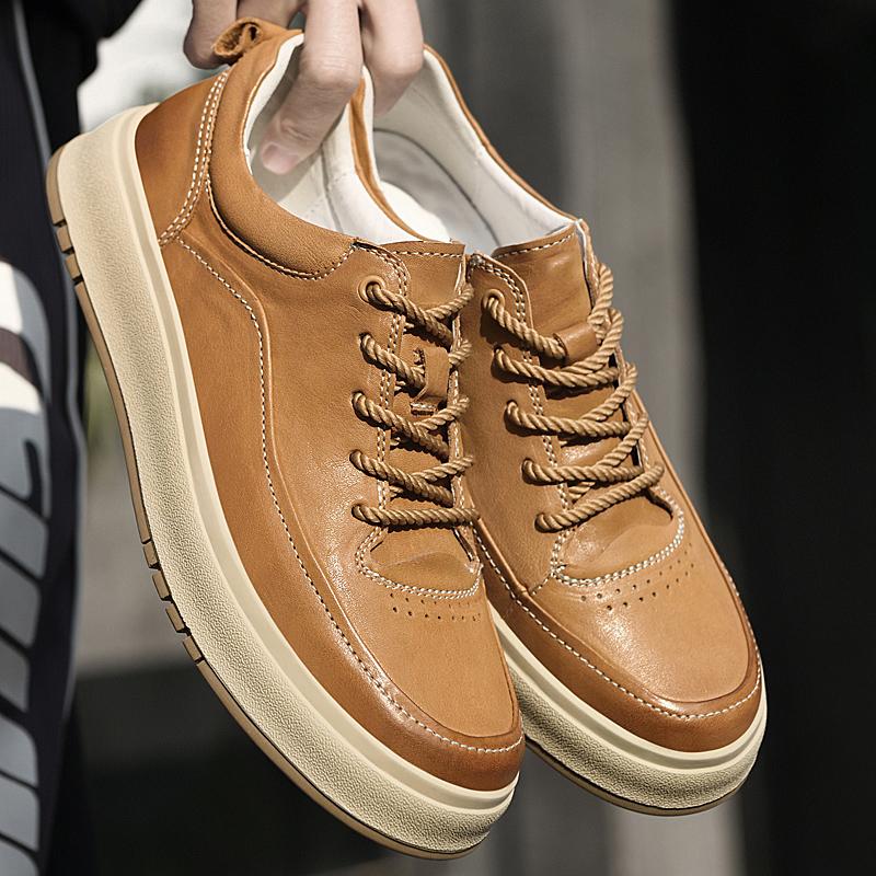 Fashion Genuine Leather Men's Skateboard Footwear Handmade Casual Shoes Classic Leisure Walking Shoes Outdoor Male Sneakers Sports Shoes