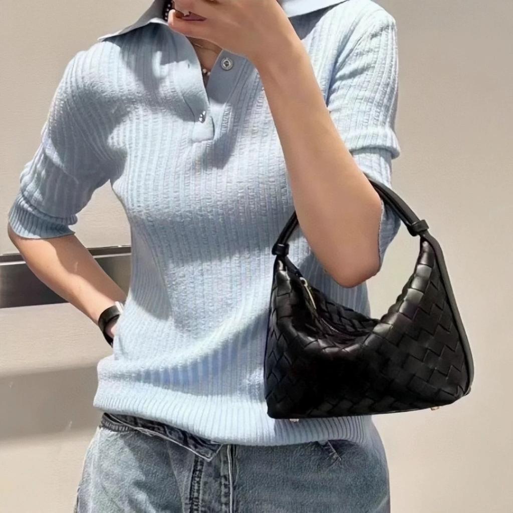 2024 Spring and Summer New Fashionable Versatile Hand-woven Handbag Shoulder Armpit Bag Internet Celebrity Dumpling Bag of the Same Style