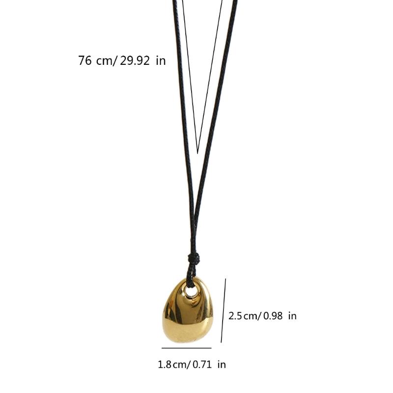 Stilvolle schwarze PU-Lederkordel-Halskette, schicker Bohnenanhänger, Schlüsselbeinkette, verstellbarer geometrischer Anhänger, Halskette, Accessoire