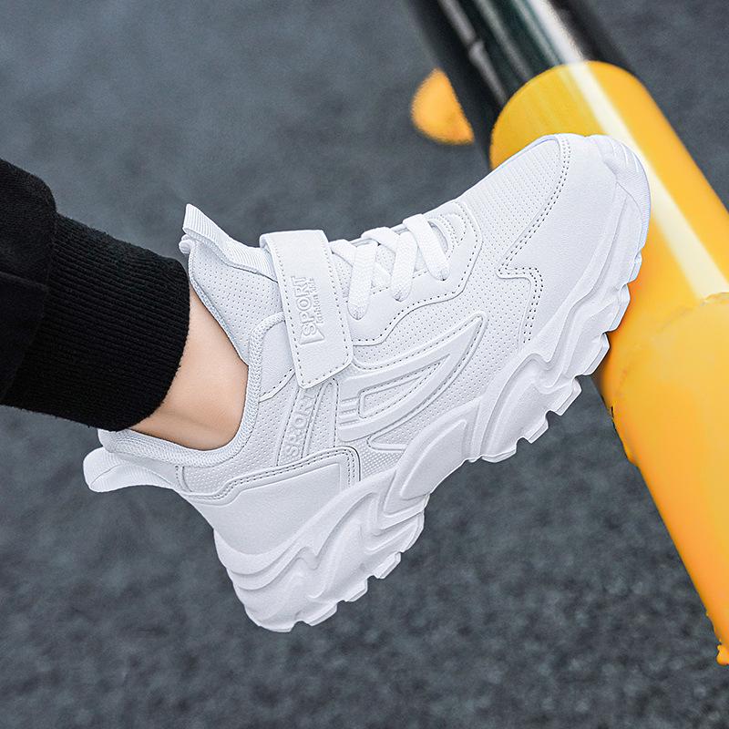 Pure White Student Sneakers - Unisex Double/Single Mesh Leather, Trendy Kids' Athletic Shoes