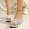 Women's Summer Wedge Thick-Soled Hollow Solid-Color Slide Sandals, Fashionable Casual Footwear, Available In Large Sizes.