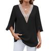 Women's Spring and Summer New Solid Colour V-neck Mid-sleeve Lace Chiffon Blouse