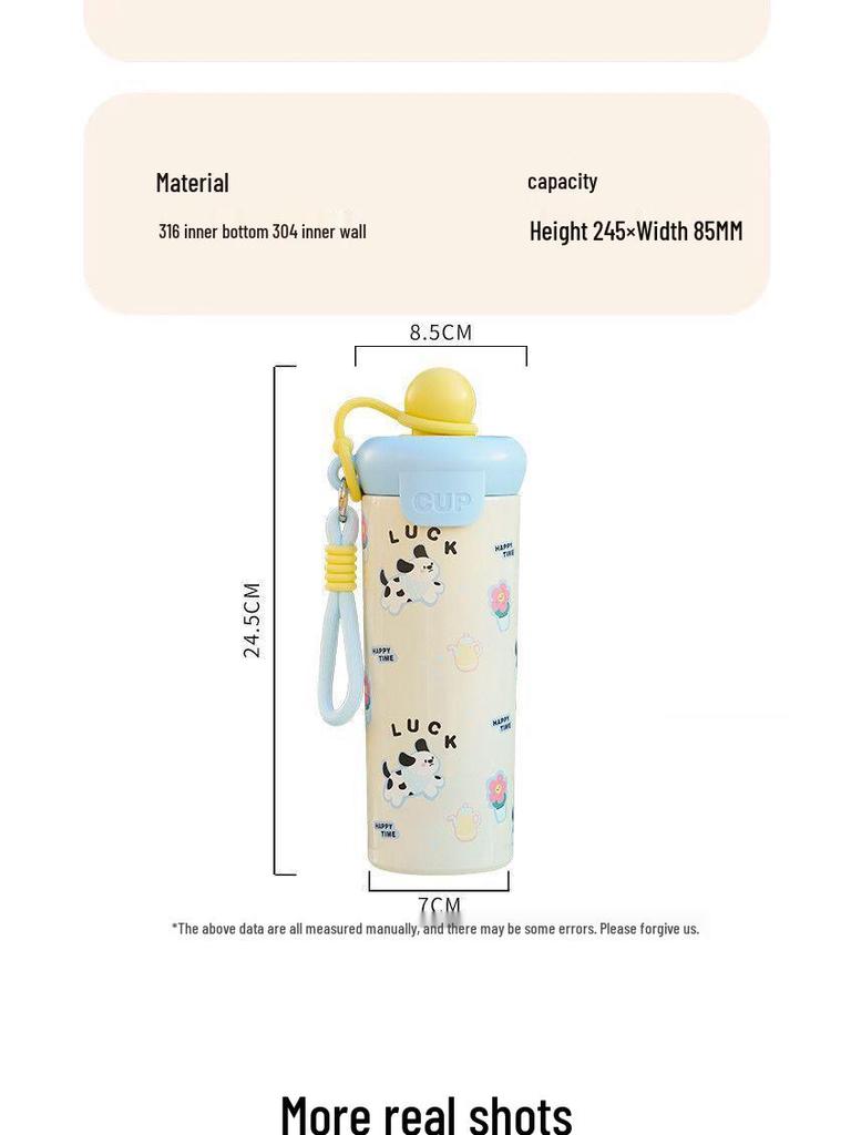 2025 Stainless Steel Cartoon Insulated Water Bottle, Large Capacity, Portable with Rope