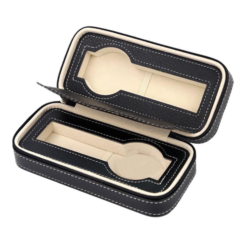 PU Leather Watch Storage Box Artificial Leather Simple Design Watch Organizer Zippered Design Zippered Storage Box