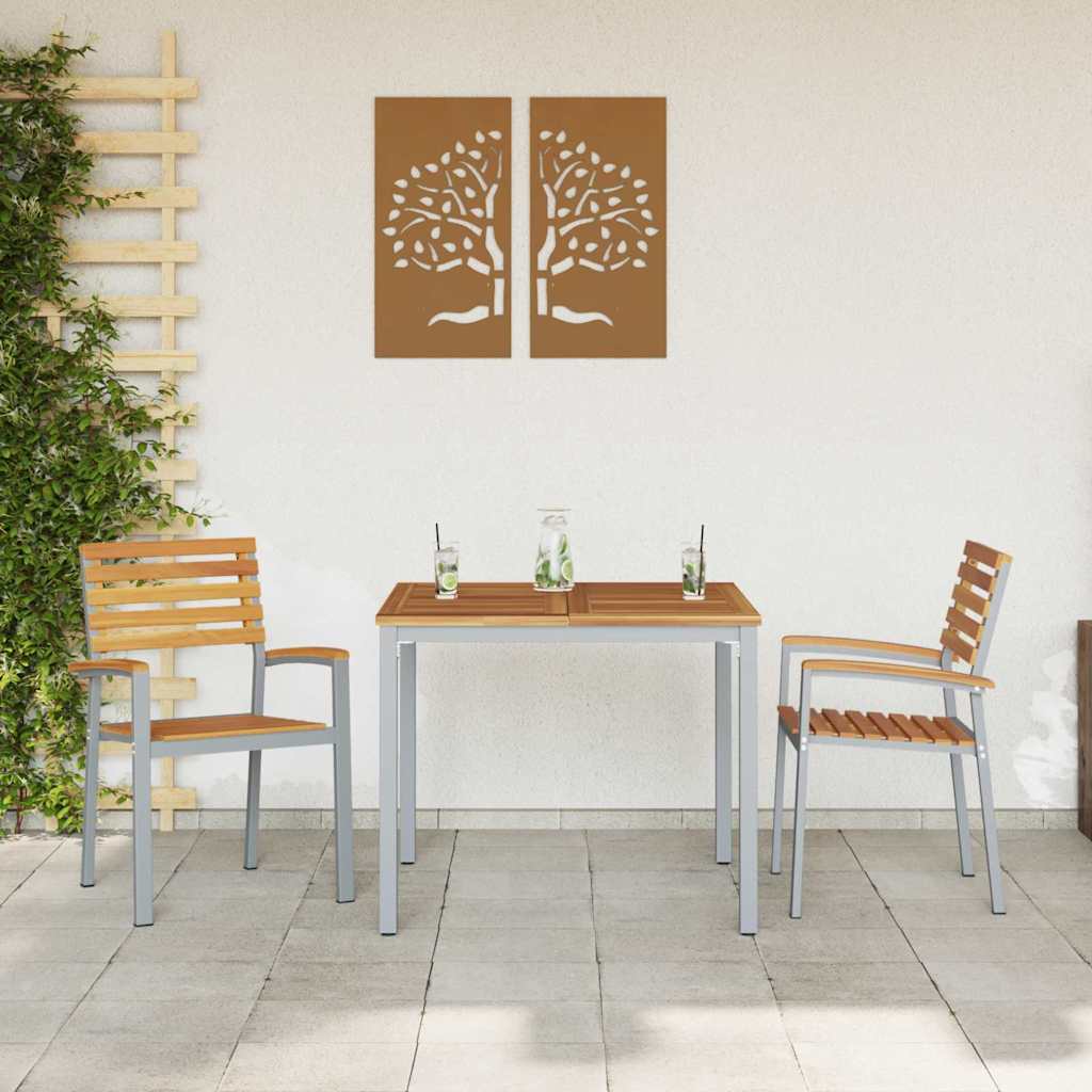 Garden Chair 2 Pcs. Brown Solid Wood Acacia Stackable