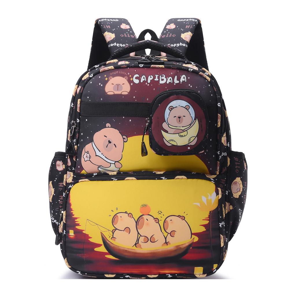 Cartoon Capybara Child Backpack Large Capacity Breathable Anti Water Splashing