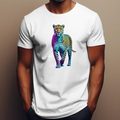 Leopard, Unisex Tee, Colorful Synthwave Leopard Print Graphic Retro Tee