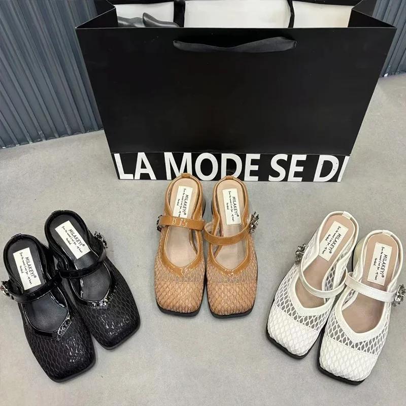 Fashion Women Mid Heels Slippers Slingback Cozy Shoes Designer Fashion Pumps Heeled Shoes Woman 2025 Summer Trend Brand Zapatos De Mujer