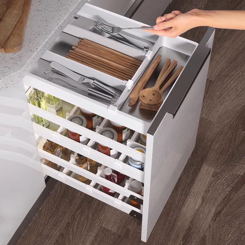Kitchen Cabinet 3-Tier Aluminum Alloy Pull-Out Spice Rack