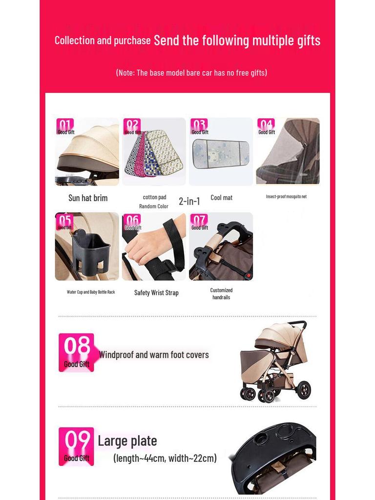 Lekki Składany Wózek Dziecięcy i Niemowlęcy z Regulacją Oparcia i Wysokim Stelażem