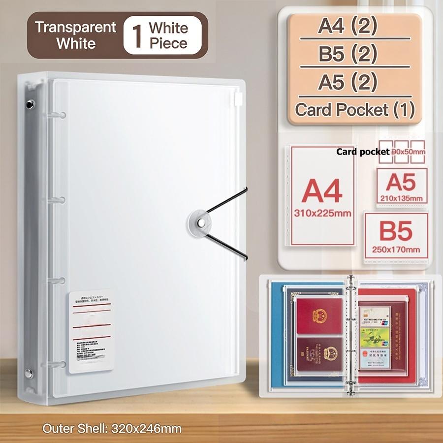 Family ID Storage Bag, Loose Leaf A4/A5/B5 Storage Booklet, Multifunctional ID Document Archive Booklet, Durable PP Material прозрачный белый