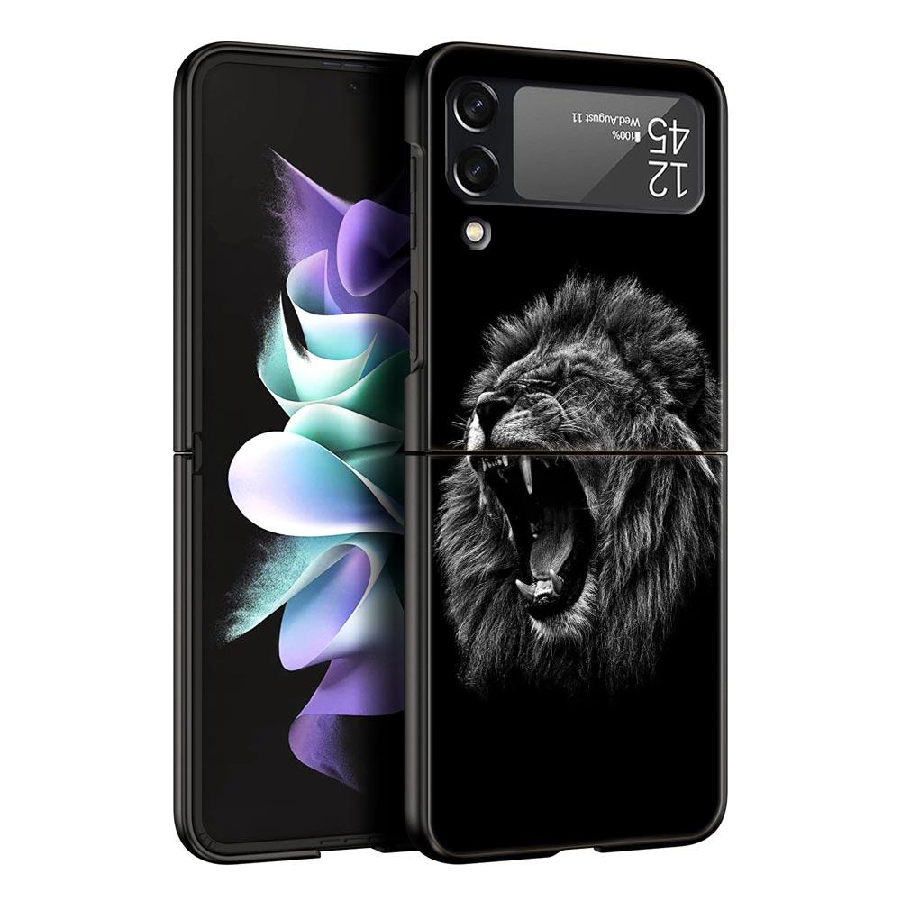 Concise Lion Pattern Phone Case For Samsung Galaxy Z Flip3 Flip4 Flip5 Case Shell For Z Flip 3 4 5 6 7 Hard Folding Cover
