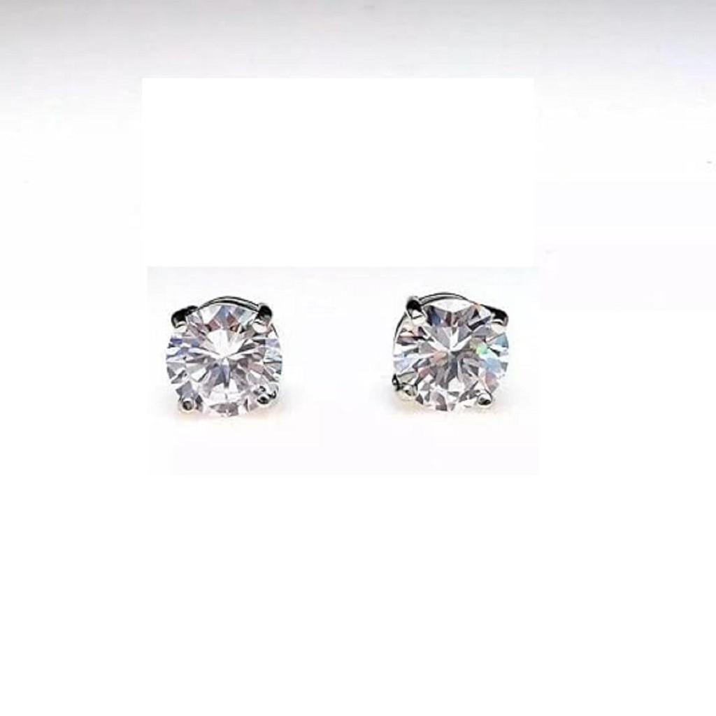 Jewels Prim 4.00 Ct Okrągły Szlif VVS1/D Wyhodowane w Laboratorium Kolczyki Sztyfty 14K Białe Złoto 8mm Zapięcie na Wtyk