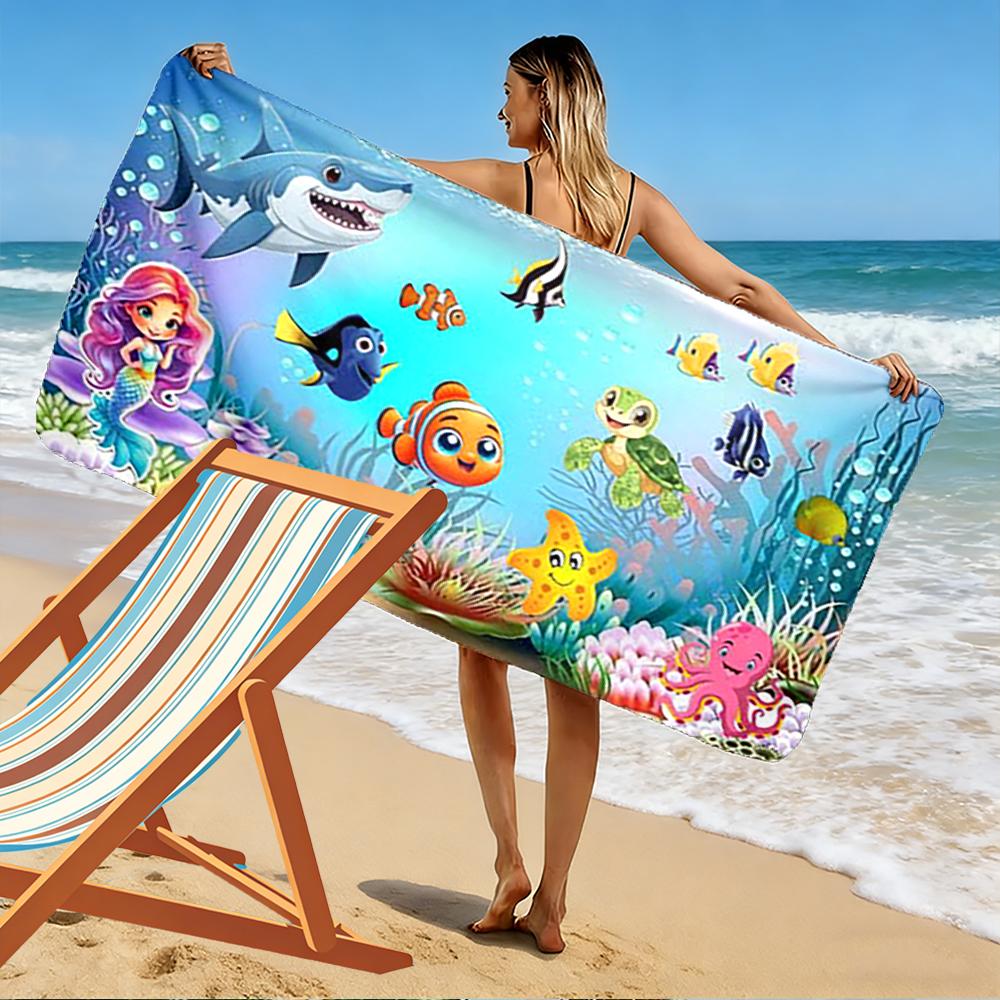 Colorful Underwater Cartoon Scene Beach Towel Quick-drying for Travel Outdoor Sports Jogging Beach and Swimming