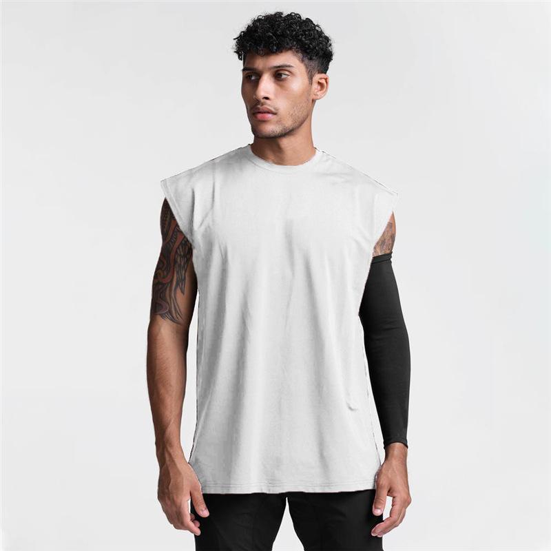 New Sports Vest Men'S Loose Summer Pure Cotton Fitness And Bodybuilding Quick Drying Sleeveless Shoulder White Base Shirt Sleeveless T-Shirt