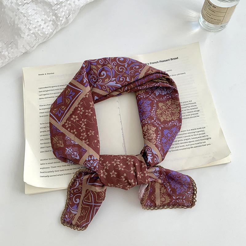 Women's silk scarves, square scarves, high-end retro flower scarves, headbands, decorative headscarves, summer women's pastoral hair accessories