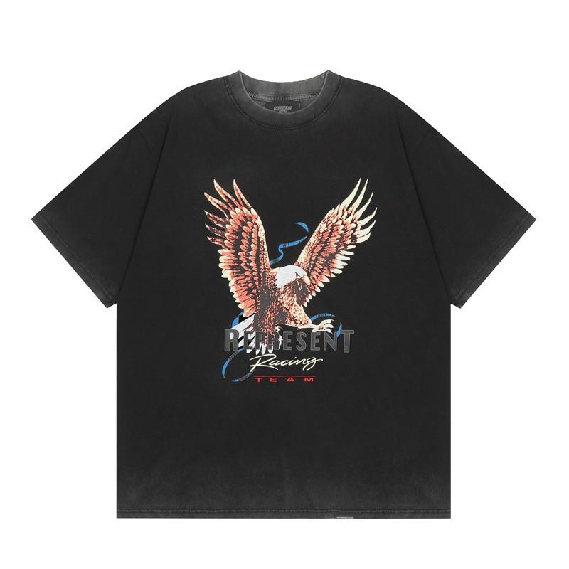 Mens Oversized Vintage Washed Cotton T-Shirt With Cartoon Animal Print Streetwear Loose Fit Short Sleeve Tee