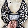 American Fashion Halter Leopard Camis Dress Women Vintage Hollow Out Backless Slim Dresses Female Club Sexy Sensual Strappy Mini Dress 2024