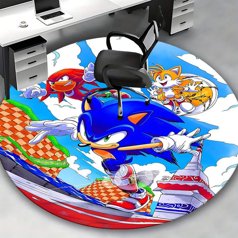 1pc Sonic the Hedgehog Anime Cartoon Design Round Carpet Office Chair Mat, NonSlip Rug for Home Decor, Living Room, Bedroom, Game Room