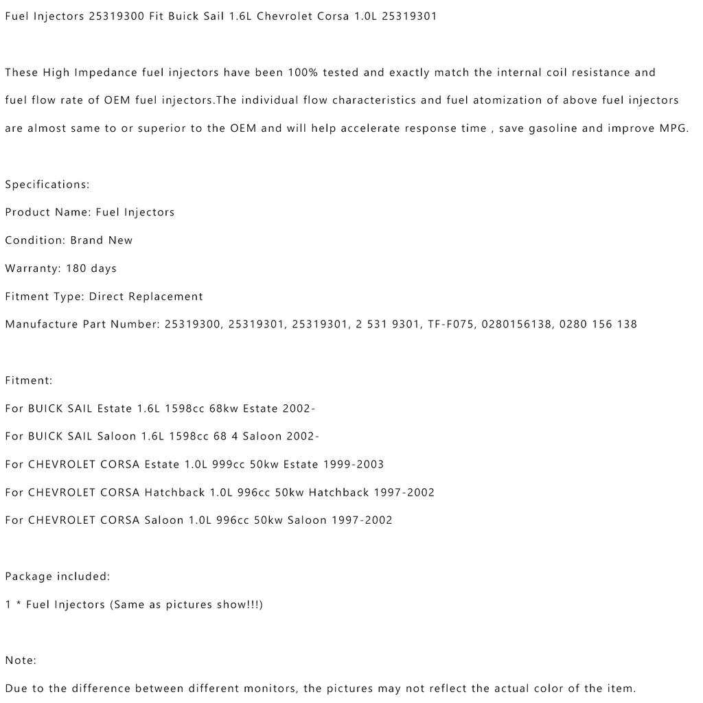 1PCS Fuel Injectors 25319300 Fit Buick Sail 1.6L Fit Chevrolet Corsa 1.0L