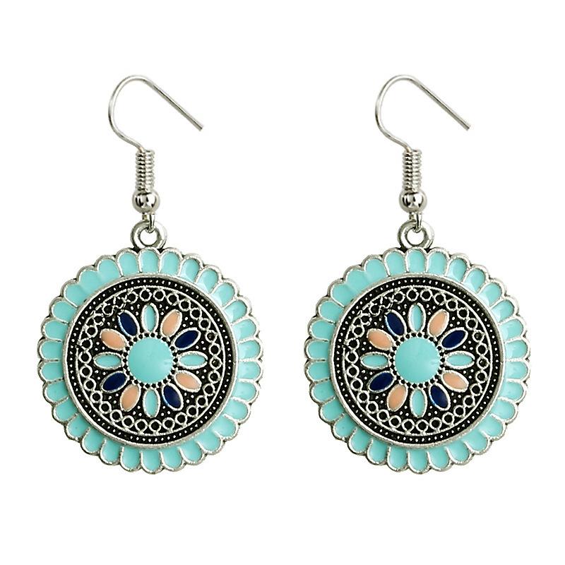 Ethnic Boho Colorful Enamel Earrings For Women Retro Hollow Flower Round Geometric Vintage Drop Dangle Earrings Jewelry