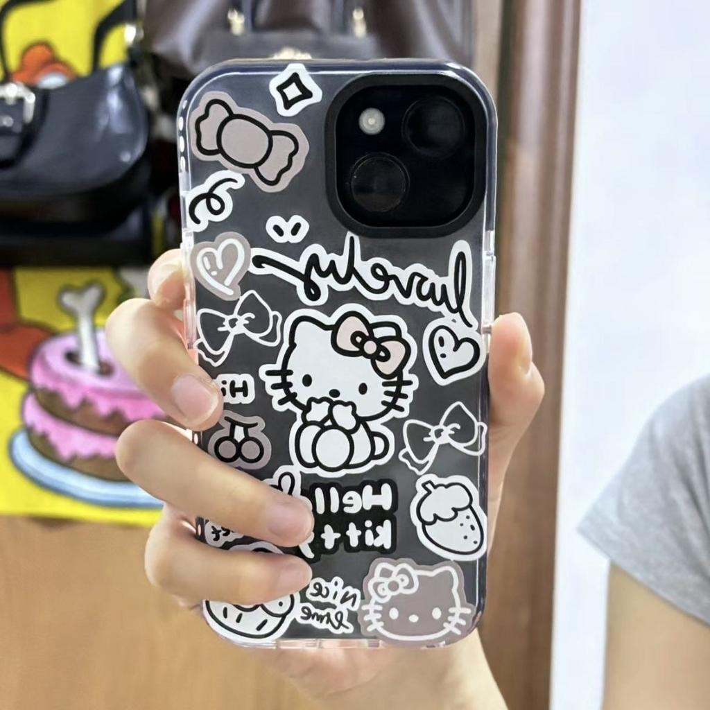 Cartoon kitten 15plus/14PRoMax is suitable for Apple mobile phone case iPhone12/13 black edge anti-drop 678p.