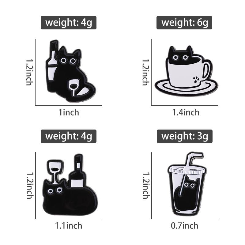 Czarny Kot Kawa Emaliowane Przypinki Własny Kot Czerwone Wino Herbata Mleczna Broszki Klapy Odznaki Ubrania Biżuteria Zwierzęca Prezent dla Dzieci Przyjaciół