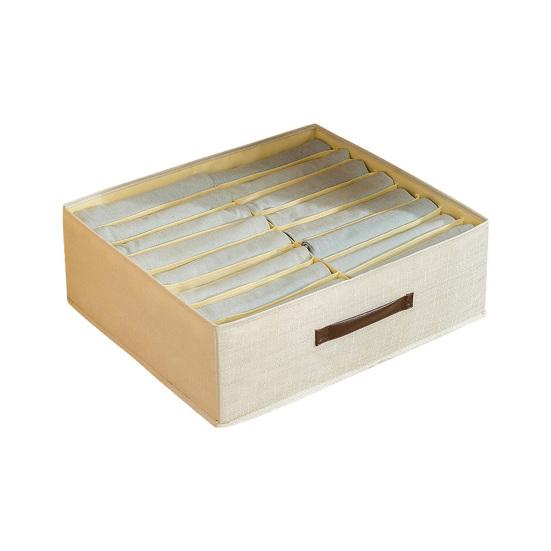 

Ящик для хранения большой емкости с перегородками, пылезащитный, держит в порядке, 14 ячеек, очень большой, двухрядный, для одежды, брюк, для спальни бежевый