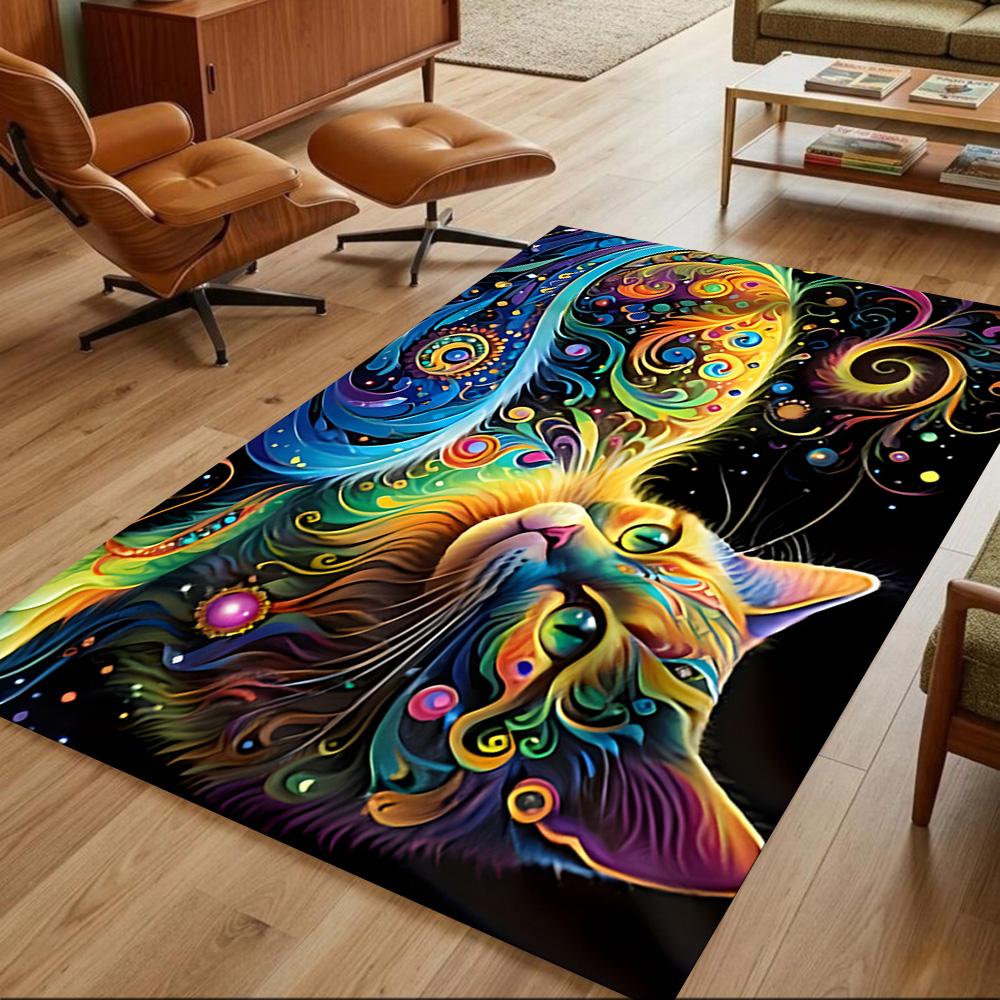 Sunflower Field Cat Dream Non-Slip Home Carpet Design for Office Decor Living Room Bedroom Gift