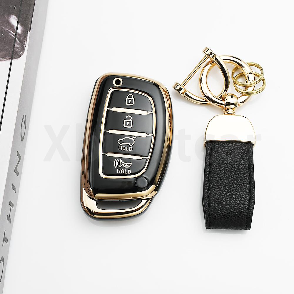 SKCW6 Gold Edge TPU Keyless Shell Fob Car Key Case Cover For Hyundai Elantra Creta Ix35 Ix45 I10 I30 I40 Tucson Santa Fe Rena Sonata