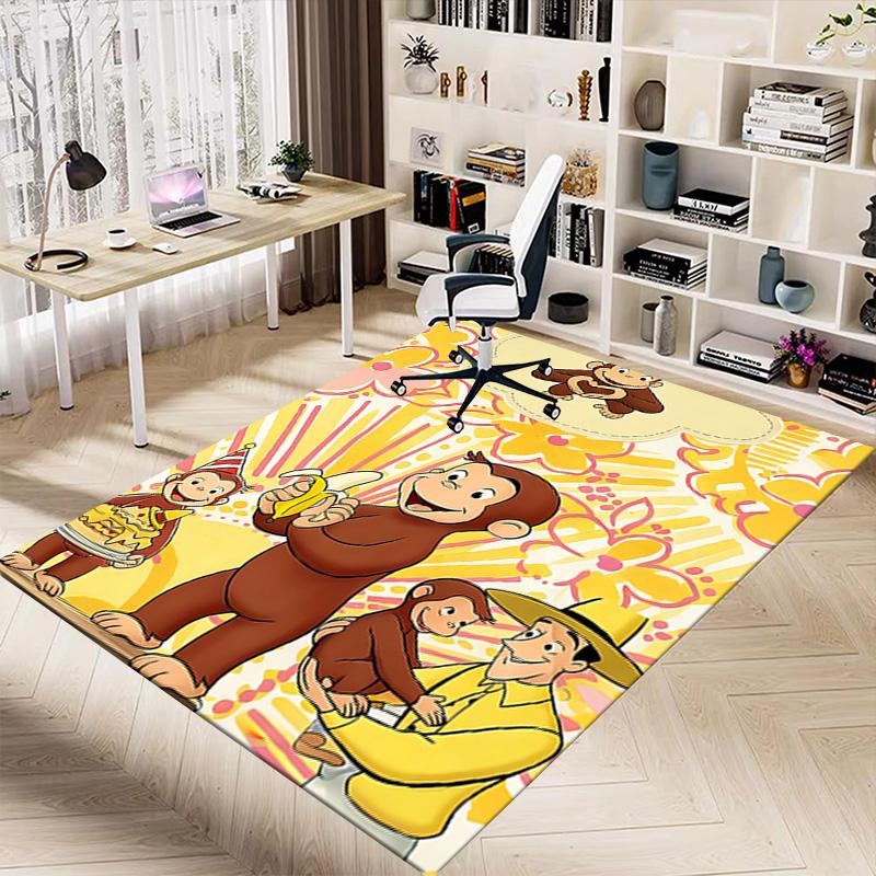Curious George Party Carpet For Playroom Bedroom Living Room Sofa Home Decorkids Game Area Rug Nonslip Floor Mat