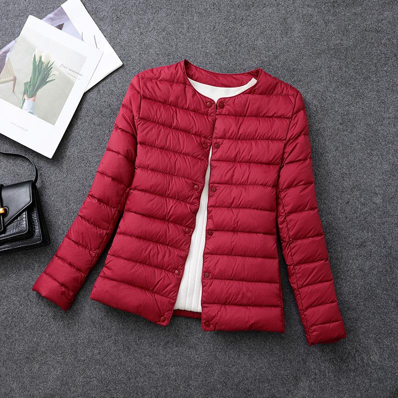 Women's Collarless Lightweight Down Jacket - Super Thin, Plus Size, Perfect for Autumn and Winter.