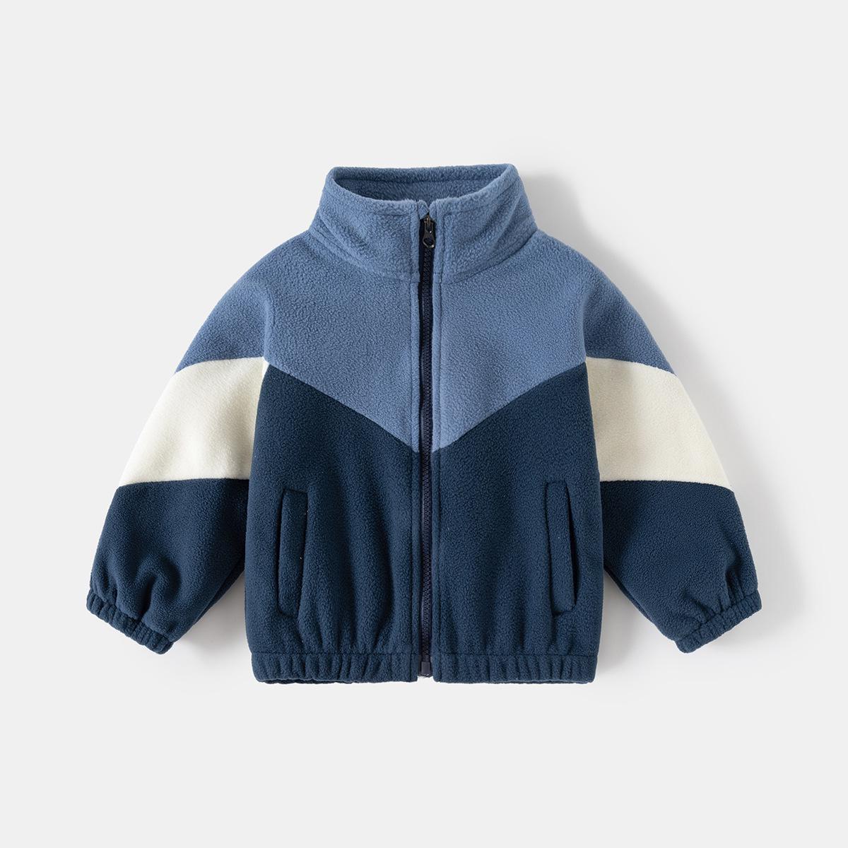 

2025 Двусторонняя флисовая куртка для мальчиков – Теплый, повседневный осенний топ в стиле колор-блок 130cm