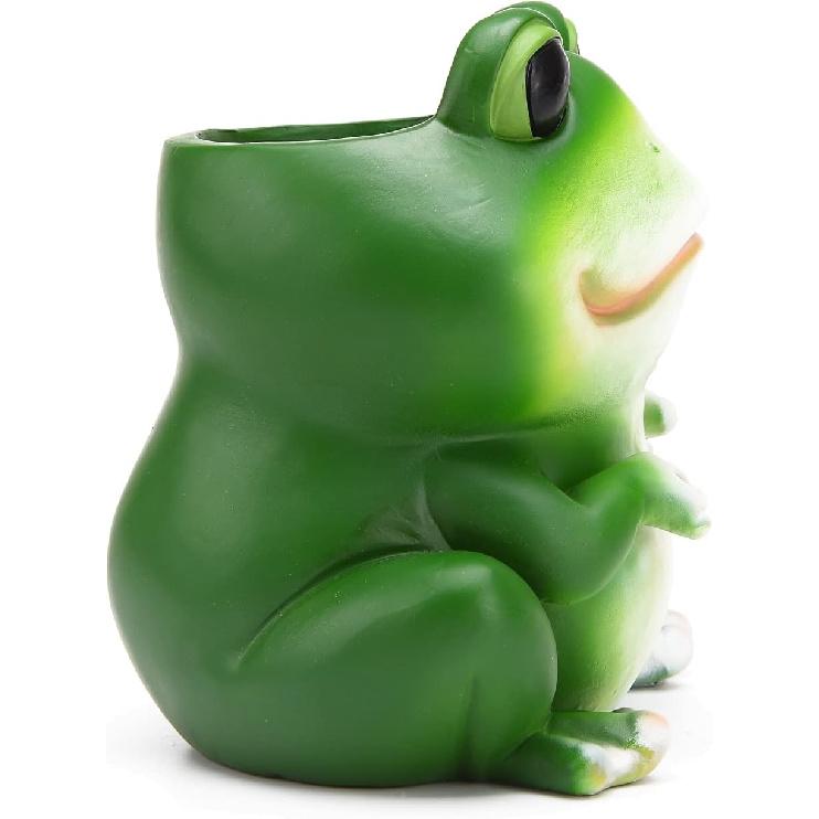 BRABUD Cute Frog Pen Holder Resin White Animal Toothbrush Lipstick Holder for Home Bedroom Study Room Office Desk Decoration 5.1''(H) TQGJBS264