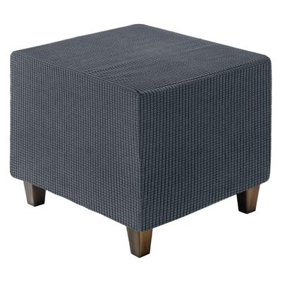Square Jacquard Ottoman Slipcover with Elastic Stretch Footrest Stool Cover for Living Room Furniture Protector Large Bottom, (Light Gray,