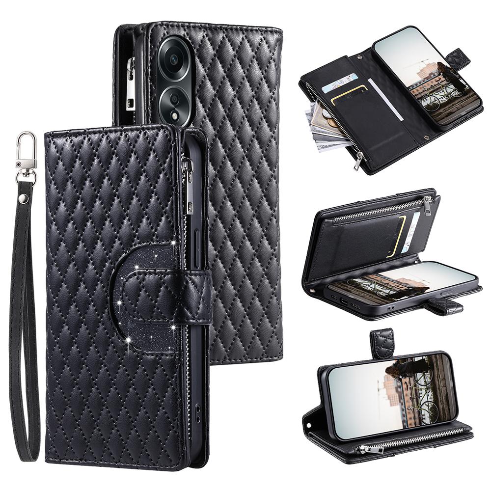 Style 012 for Oppo A58 4G Zipper Wallet Case Rhombus PU Leather Drop-proof Phone Cover