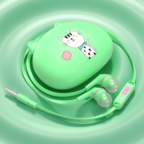 Wired Earphone In-ear Universal HiFi Stereo Noise Reduction Headphone with Cartoon Cat Ear
