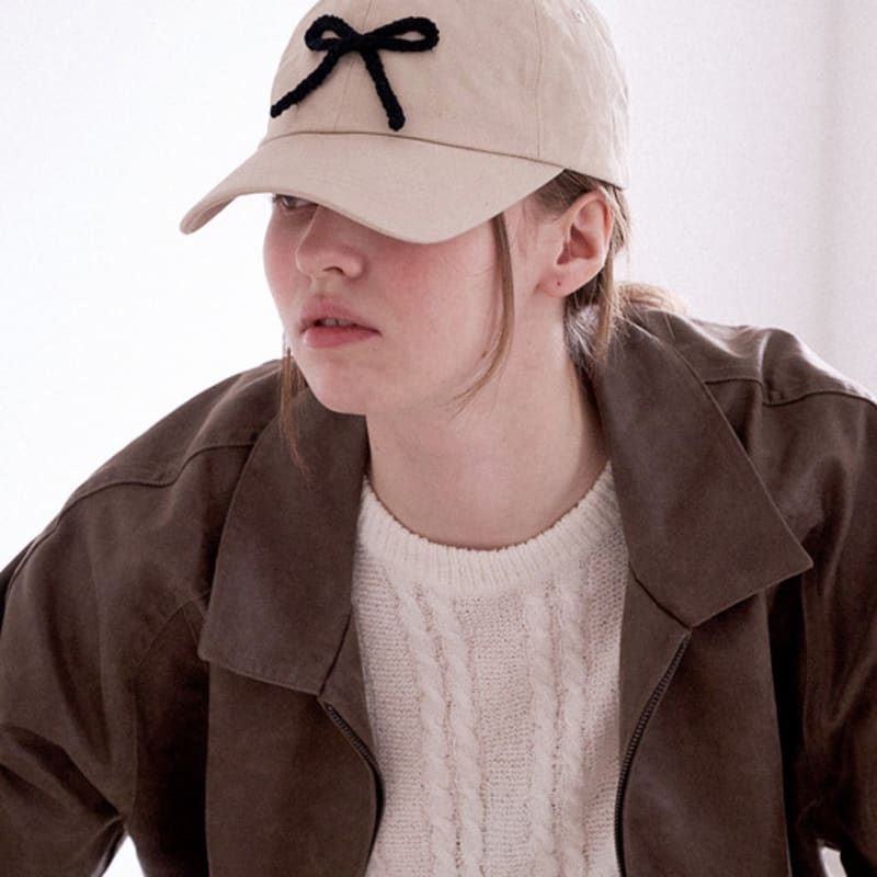 Slowslowly No.199 / Ribbon Crochet Ball Cap _ (Ribbon Color) Black